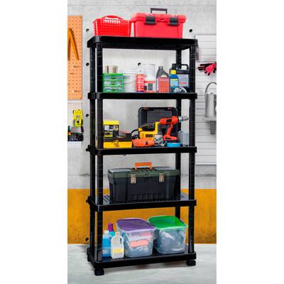MQ 5-Shelf Plastic Adjustable Garage Shelving Unit in Black