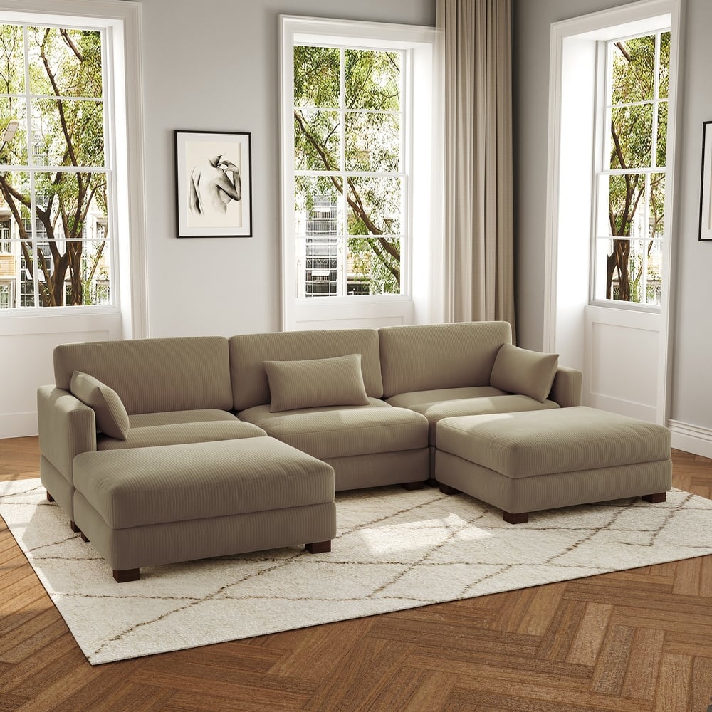 5-Piece U Shaped Couch Modular Sectional Sofa with Ottoman