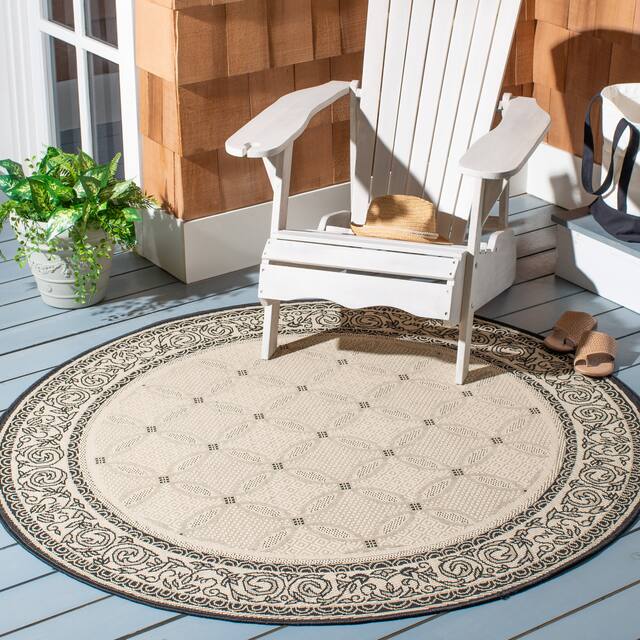 SAFAVIEH Courtyard Laurene Waterproof Patio Backyard Rug - 5'3" x 5'3" Round - Sand/Black