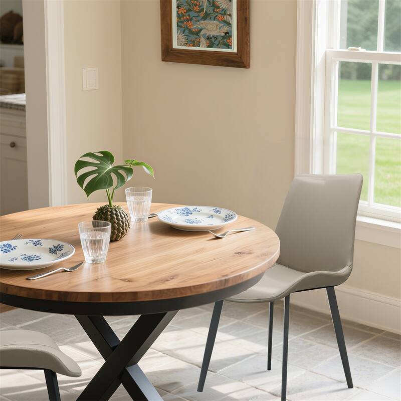 Set of 4 Sleek Light Grey PU Leather Chairs, Modern Metal Legs to Elevate Any Space