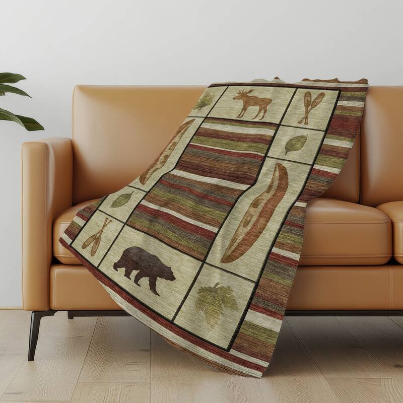 Premium Machine Washable ASB143 Lake Lodge Sherpa Throw Blanket - Multi - 4'2" x 5'10"