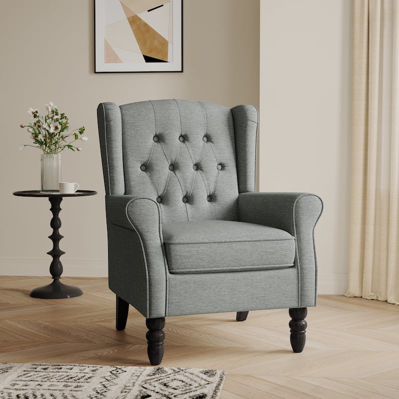 Button-Tufted Accent Chair Wingback Armchair - 38"H