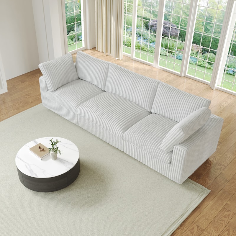 Soft Plush Modular Sectional Sofa Modern Upholstered Living Room Couch - Beige-3 Seater