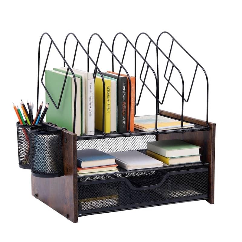 Desktop Organizer Desk Accessories With File Letter Holder And Drawer