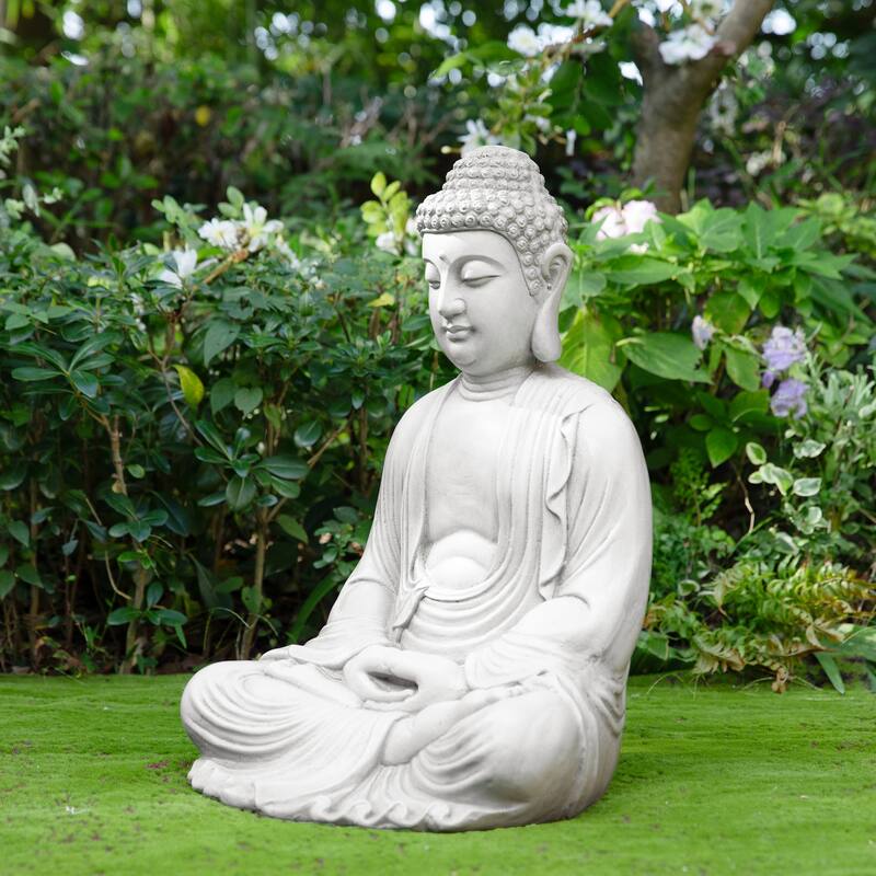 Glitzhome Zen-Style MgO Meditating Garden Buddha Statues Monk Sculpture Indoor Outdoor
