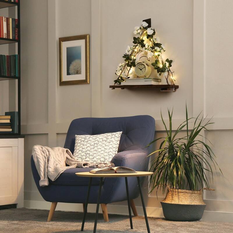 Boho Floating Wall Shelves Set – No-Drill Floral Decor (2pc)