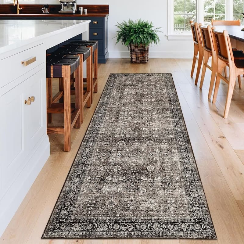 Vintage Floral Rug Non Slip Low Pile Area Rug Soft Throw Rugs for Living Room Bedroom