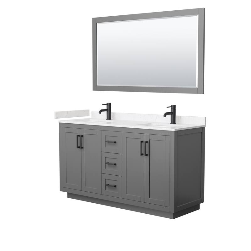 Miranda Bathroom Vanity Set, Cultured Marble Top, 58-Inch Mirror - 60-Inch Double - Dark Gray, Black Trim, Carrara Cultured Marble Top