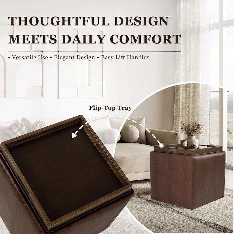 HomePop Storage Ottoman with Tray Top