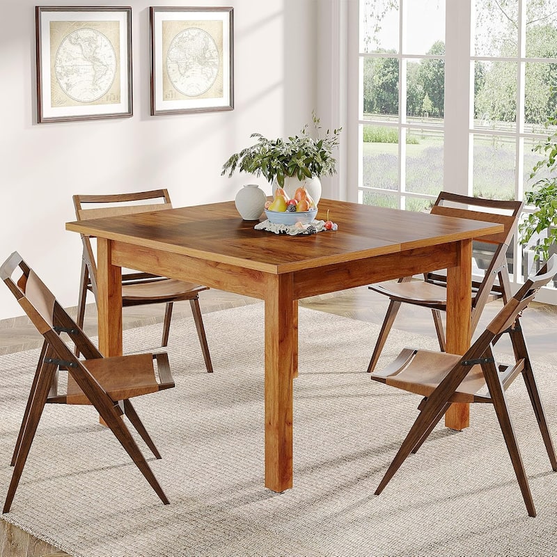 Modern Minimalist Wood 4-Person Square Kitchen/Dining Table with Solid Wood Legs for Home Kitchen/Living/Dining Room - Brown