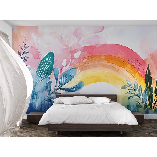 Watercolor Rainbow Wall Mural Boho Foliage Peel and Stick Wallpaper ...