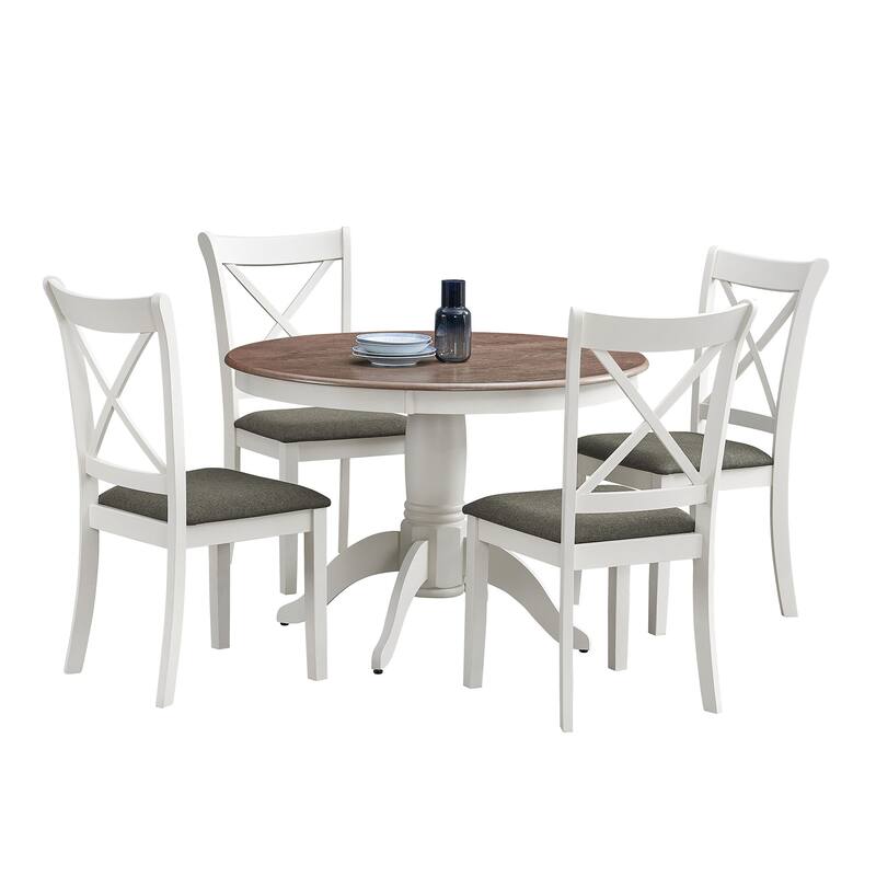 (1 Table with 4 Chairs)Wooden Dining Table Set for 4 Persons, Modern Design Round Kitchen Table with Curved Trestle Legs