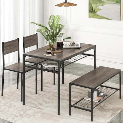 4 PCS Dining Table Set w/Storage Rack Kitchen Table & 2 Chairs for 4