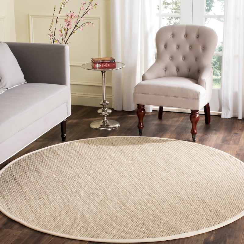 SAFAVIEH Natural Fiber Pacific Casual Border Sisal Rug - 6' x 6' Round - Marble/Beige