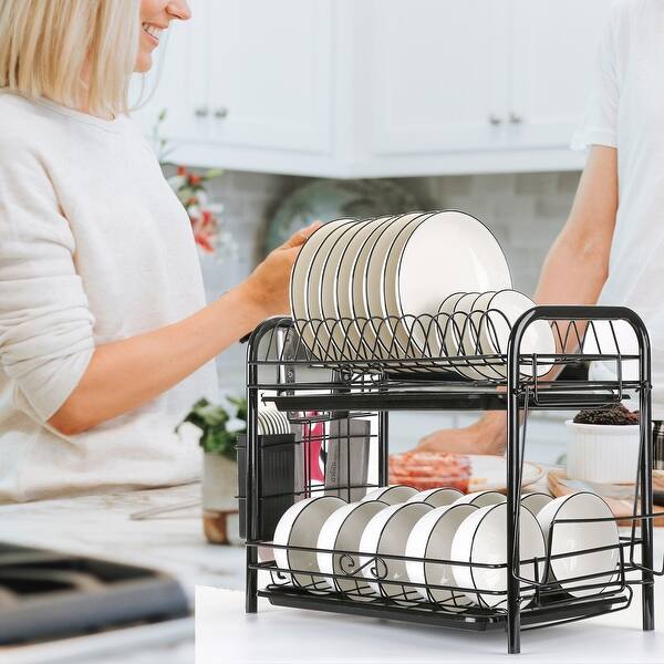 Large Capacity Dish Drying Rack Over The Sink Roll Up 2 Tier Kitchen Storage S Overstock 31867820 While these racks are meant for drying dishes, they also double up as storage. usd