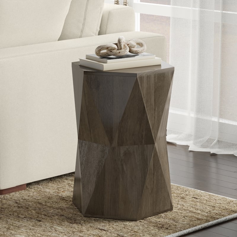 WyndenHall Jerome 16 inch Wide Solid Mango Contemporary End Table & Fully Assembled - 16"W x 16"D x 22"H - Ash Grey