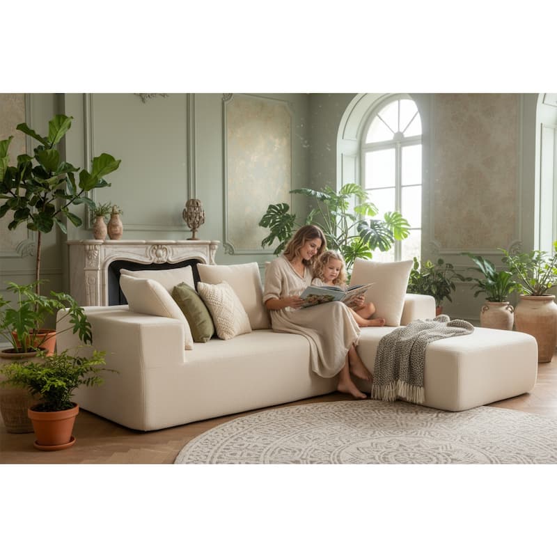 L-Shaped Modular Sectional Sofa, Full Foam Compressed Deep Seat Sofa, Upholstered Corner Sofa with 5 Throw Pillows