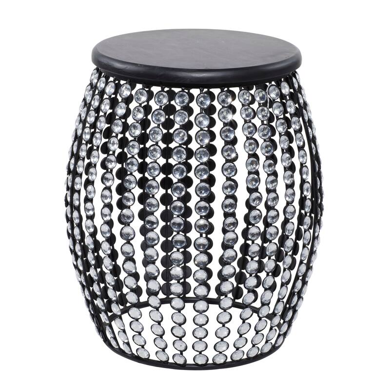 Metal Open Frame Accent Table with Crystal Embellishments - Black or Gold - Roche River Decor