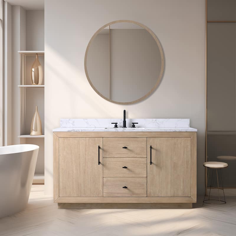 Vanity Art Bathroom Vanity with Sink and Top - 42" - Light Wheat/Engineered Marble
