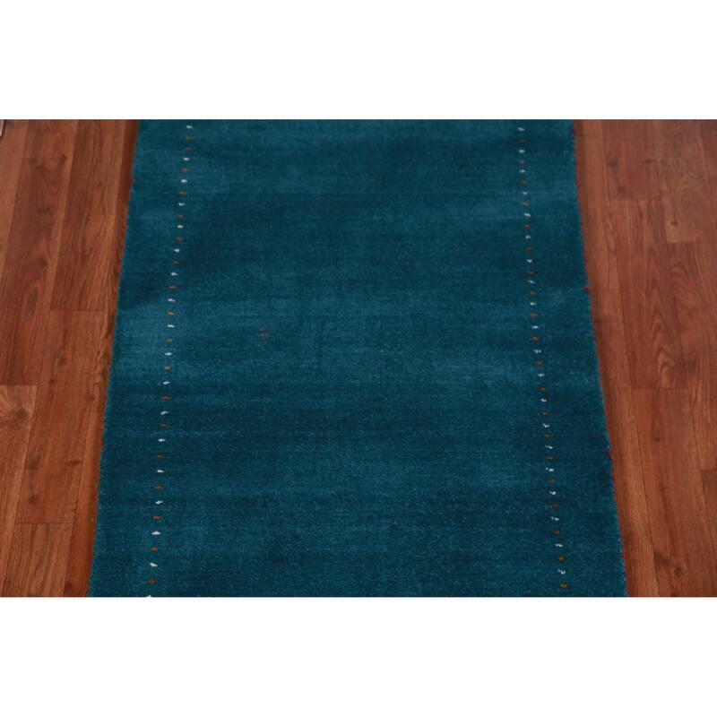 Hand Knotted Oriental 100% Wool Carpet Tribal Tribal Navy Blue & Blues Gabbeh Runner Rug - 9' 9'' X 2' 7''
