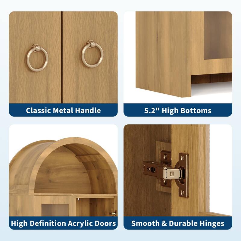Tall Wooden Arched Cabinet with Acrylic Doors, 70 Inch Pantry Cabinet with Adjustable Shelves, Modern Display Cupboard