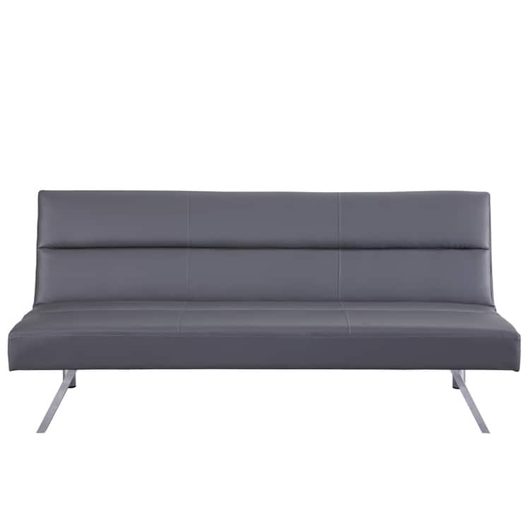 Modern Faux Leather Futon Sofa Bed - Convertible Folding Couch with Chrome Legs, Small Reclining Sofa