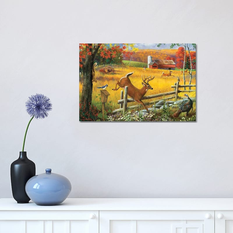 iCanvas "Deer Jumping Fence" by J. Charles Canvas Print - 12x18x1.5