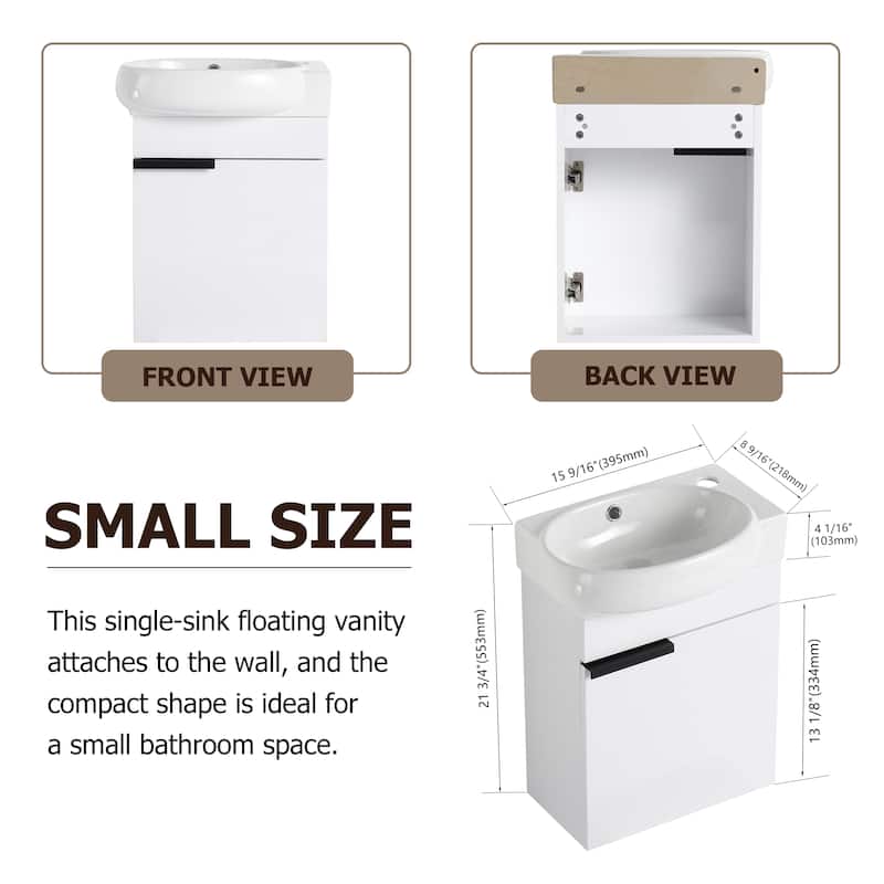 Soft Close Doors Bathroom Vanity With Sink,16 Inch For Small Bathroom