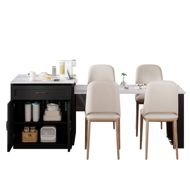 Kitchen Island with 2 Drawers and 2 Side Open Shelves