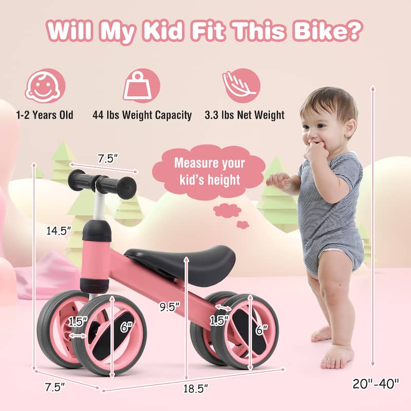 Baby Balance Bike Toddler Riding Toys w/4 Wheels Pink Blue