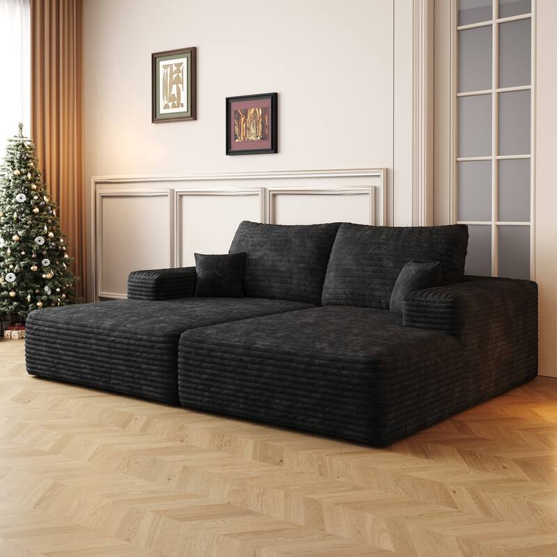 74.8" Modern Sofa Bed with Dual Sleeper, Lounger, No Assembly, Black (Plush Corduroy Fabric) - Multi-Color