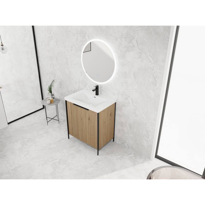 59-inch Double Sink Bathroom Vanity with Adjustable Shelves, Soft-Close Hinges, Resin Basin