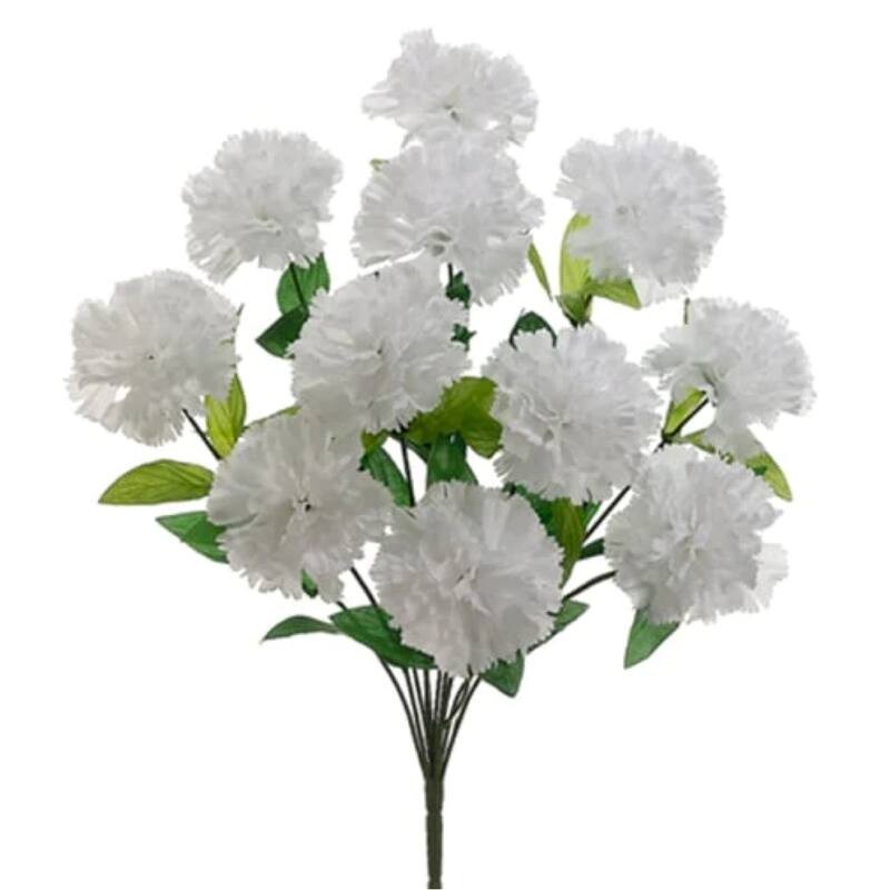Carnation Artificial Floral Bush Spray - 18" - White
