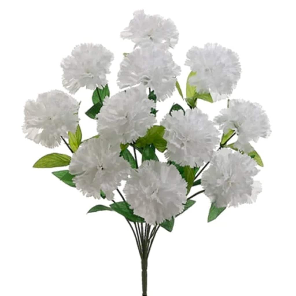 Carnation Artificial Floral Bush Spray - 18" - White