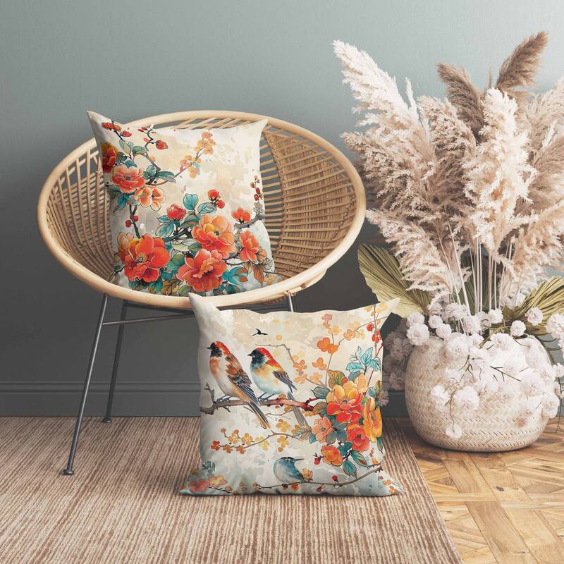 Scarlet Wing Heaven Faux Suede Reversible Throw Pillow Orange and Teal