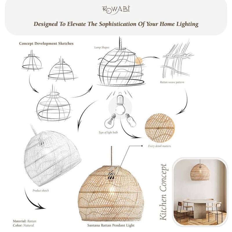 Santana Brown Rattan Pendant Light – Large Handwoven Ceiling Light Fixture for Living Room, Kitchen in Boho & Coastal Style