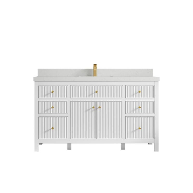 Willow Collections 60 in W x 22 in D Sonoma Free Standing Reeded Single Sink Bathroom Vanity with Countertop - 2" Carrara Quartz - White