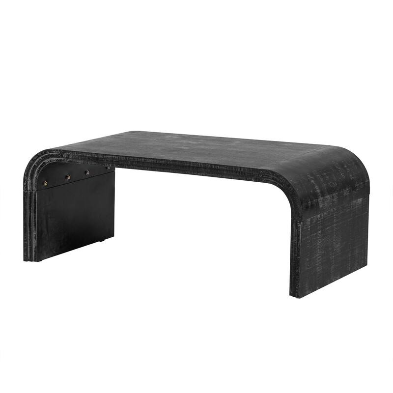 Minimalist Coffee Table with Curved Art Deco Design for Living Room or Dining Room(Natural Wood Wash)