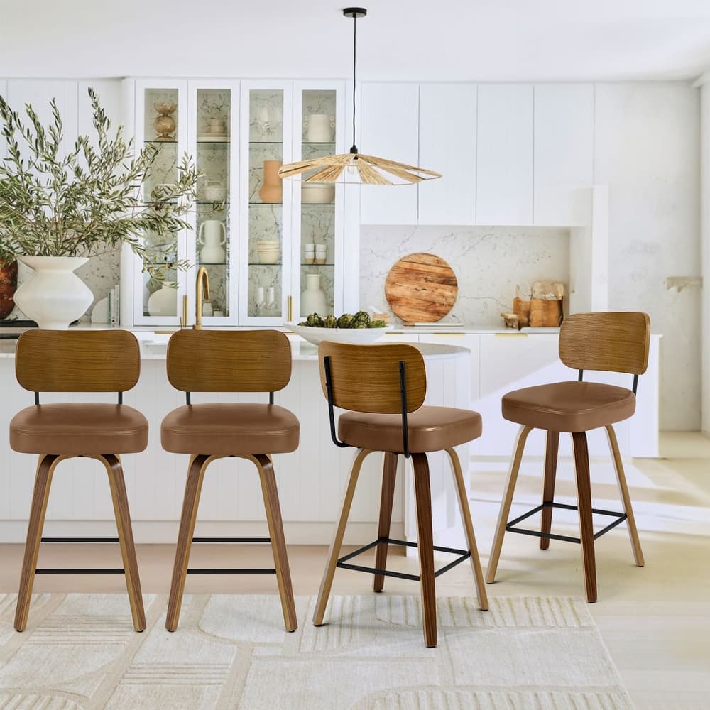 26" Upholstered Swivel Counter Height Bar Stools - 36.4" H x 17.1" W x 20" D