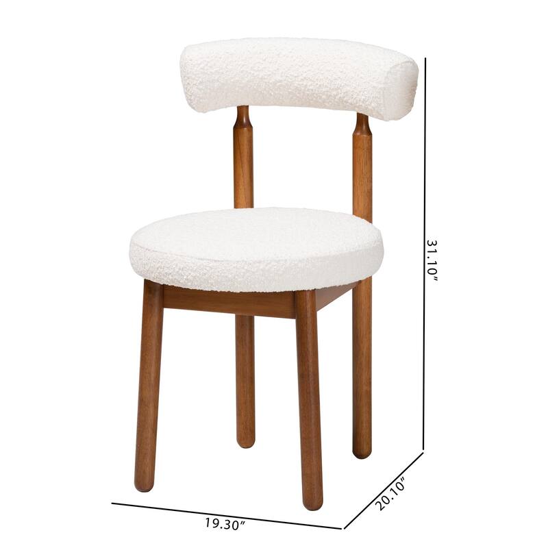 Edric Modern Japandi Boucle Fabric and Wood 2-Piece Dining Chair Set