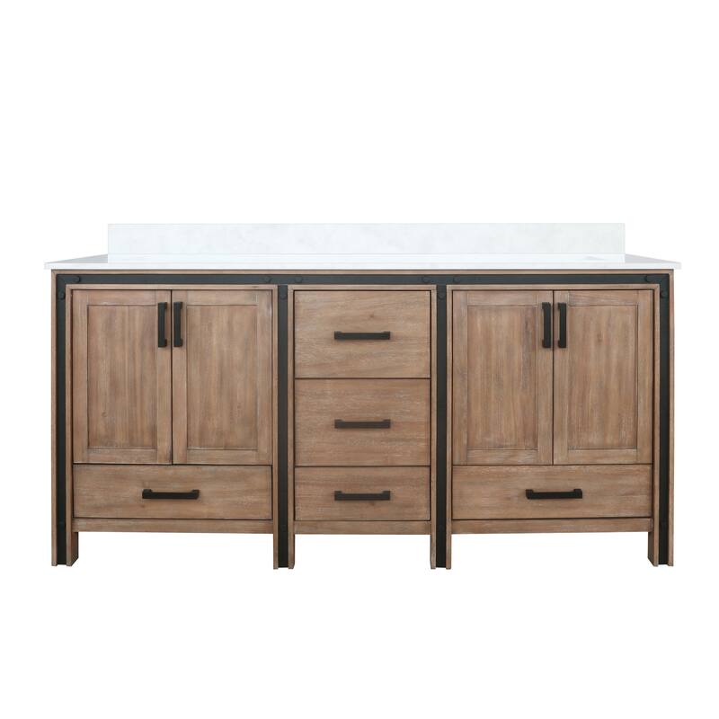 Ziva 72 in W x 22 in D White Double Bath Vanity and White Quartz Top - 72 Inch - Rustic Barnwood