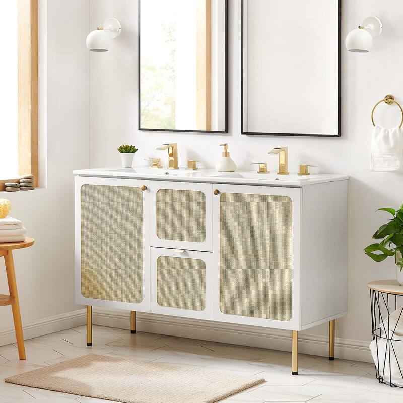 Chaucer 18"/24"/30"/36"/48"Single Basin/48" White Basin Bathroom Vanity - 48" wide double basin - White