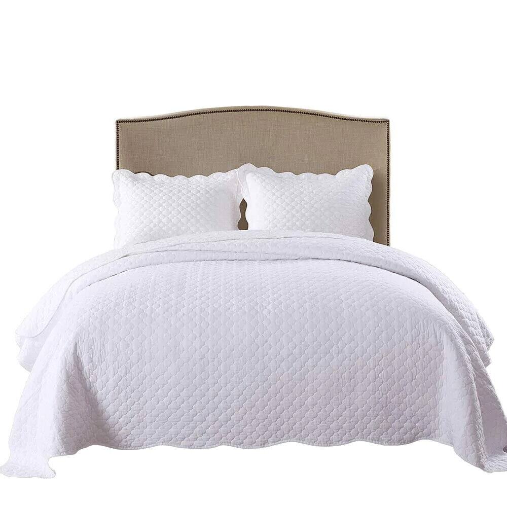100 White Cotton Quilt Set Bedspread Coverlet King Oversize On Sale