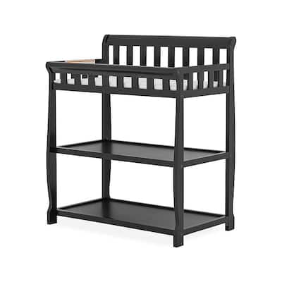 Black Wooden Baby Changing Station with Water-Resistant Pad Strap and Safety Guard Rails - 40”H x 20”W x 34”L