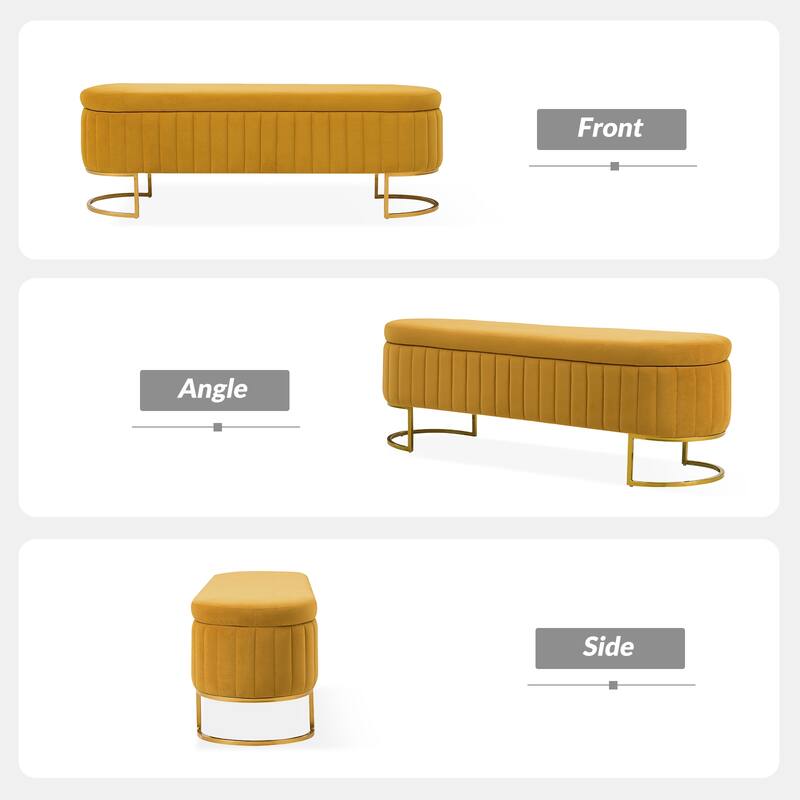Sara Mid-Century Modern Upholstered Storage Bench Internal Grid With Metal Legs by HULALA HOME