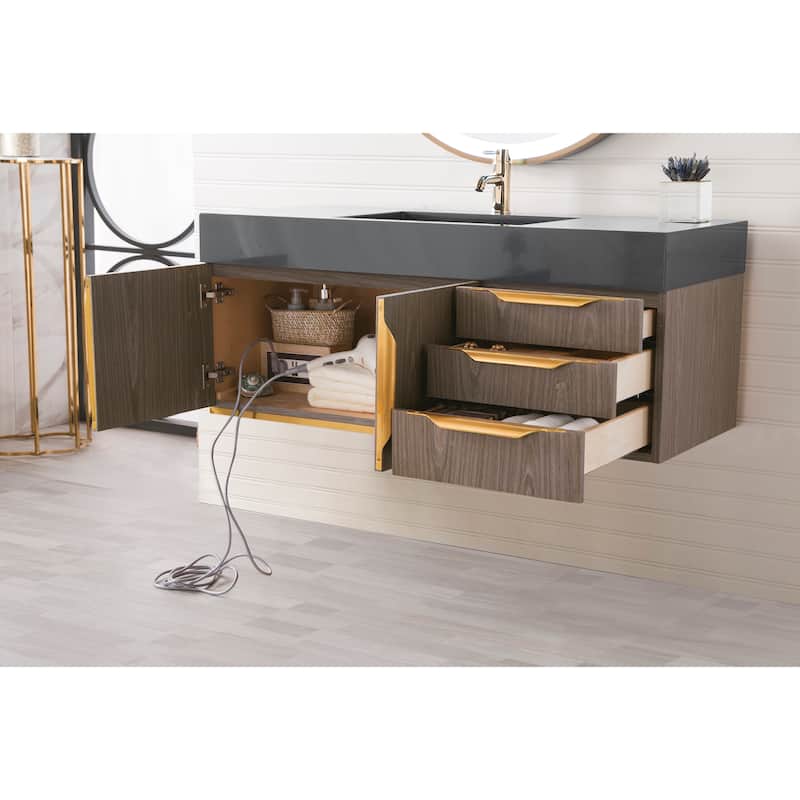 James Martin Vanities Mercer Island 48" Single Vanity, Ash Gray with Radiant Gold Hardware