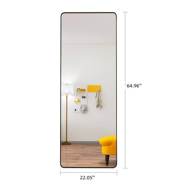 square rounded corners Full Length Floor Mirror Aluminum Alloy Black ...