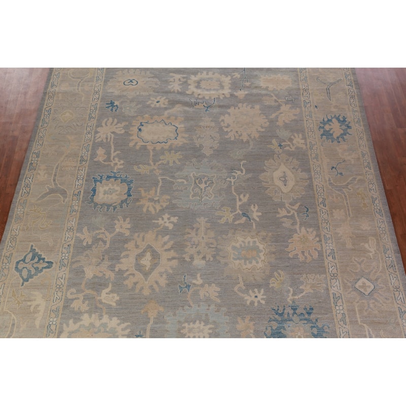 Hand Knotted Oriental 100% Wool Carpet Transitional All-Over Greys & Charcoal Oushak Area Rug - 13' 10'' X 10' 2''