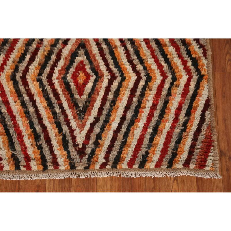 Geometric Moroccan Runner Rug Handmade Oriental Wool Carpet - 2'10" x 9'5"