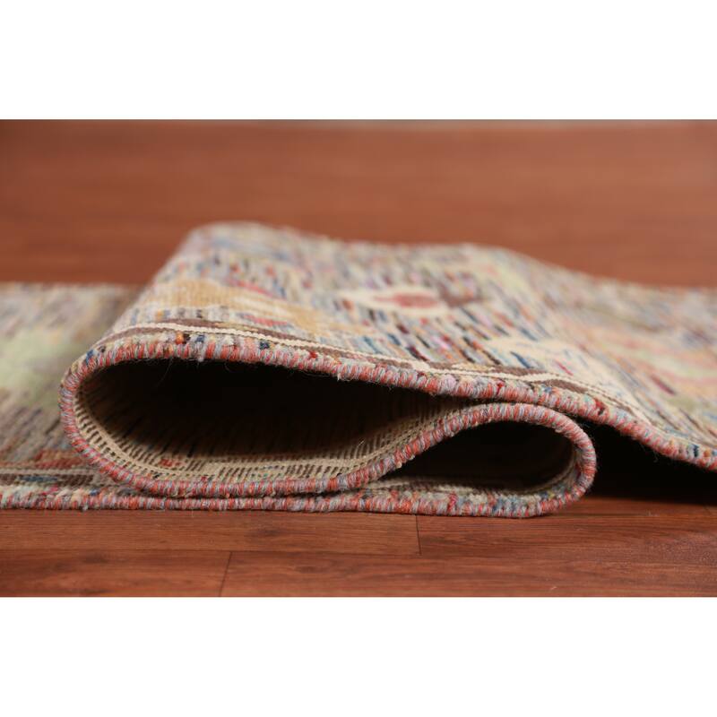 Hand Knotted Oriental 100% Wool Carpet Transitional Floral Multi-Colored Oushak Runner Rug - 19' 11'' X 2' 7''